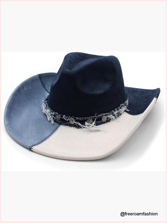 Wide Brim Cowboy Hat with Chinstrap Western Cowgirl Hat for Party main image 5
